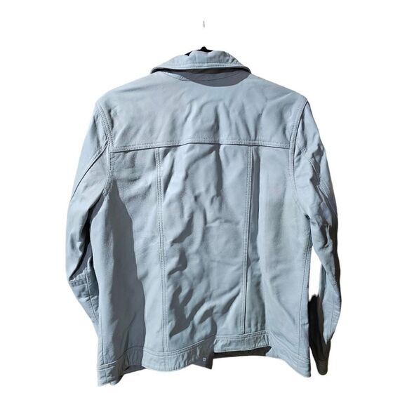 DENIM & CO (D & CO) Light Blue Leather Jacket - Size Medium - Picture 2 of 6